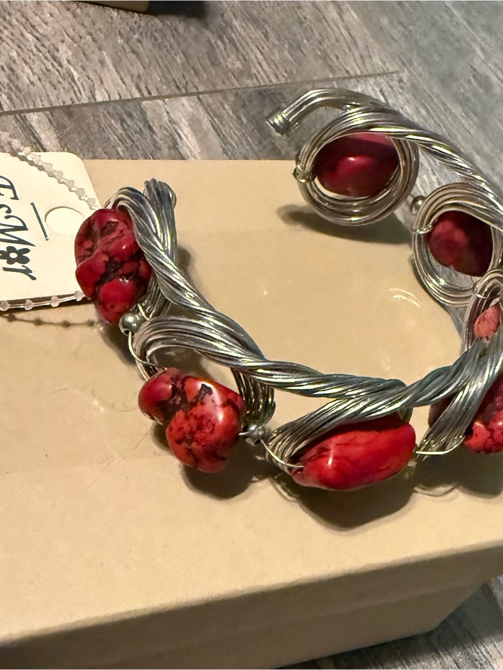 NWT! Red Stone and Silver-Tone Wire Cuff Bracelet - Women Jewelry